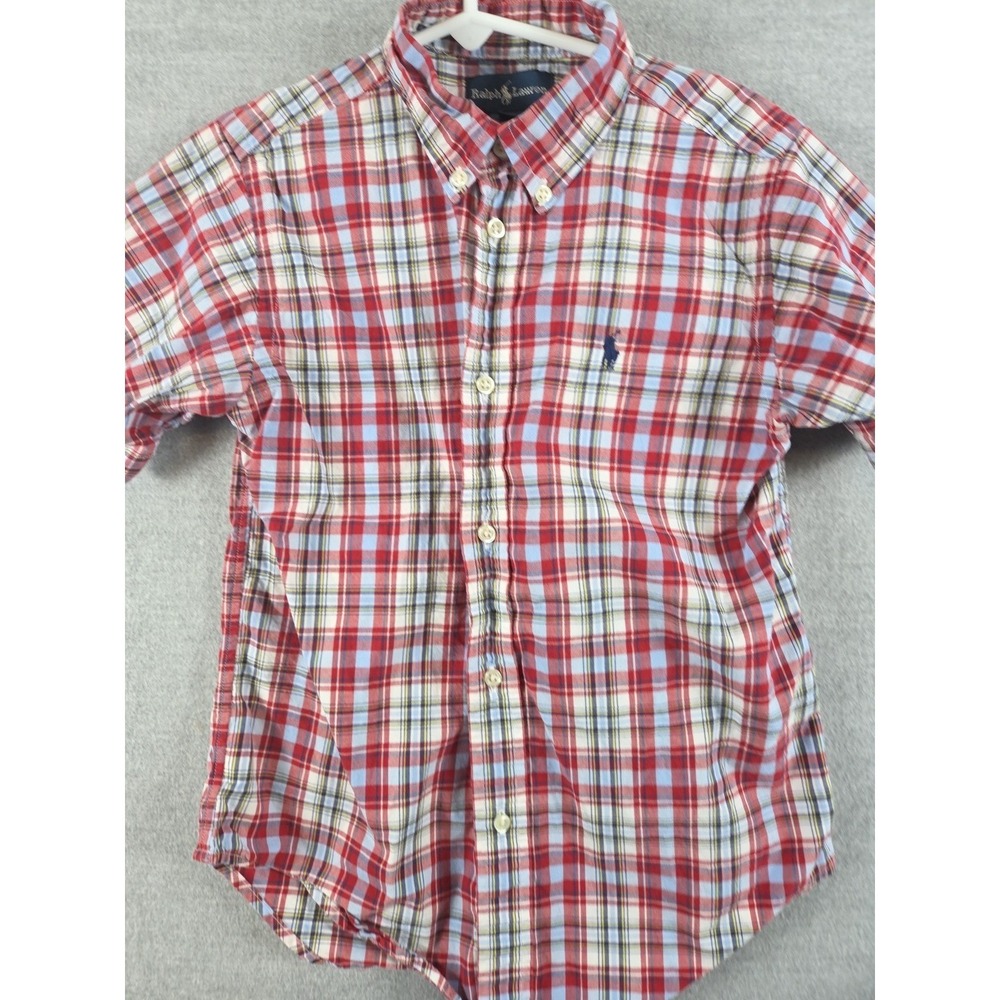 Polo Ralph Lauren Boys 6 Red Plaid Button Up Shirt Preppy Short Sleeve Pony Logo